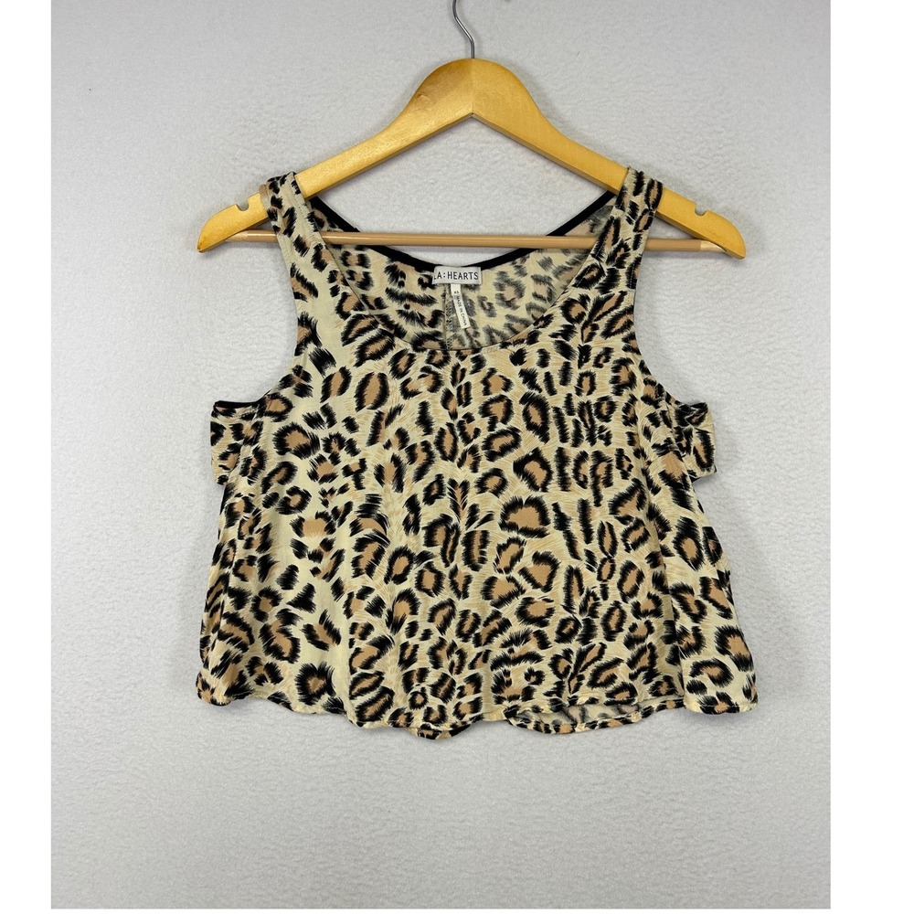 Indie Sleaze LA Hearts Womens XS Tan‎ Leopard Print Side Cutout Crop Tank Top